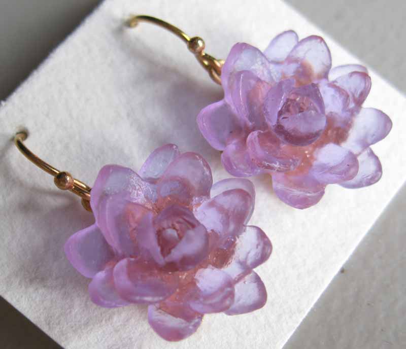 Glass Lotus Flower Earrings